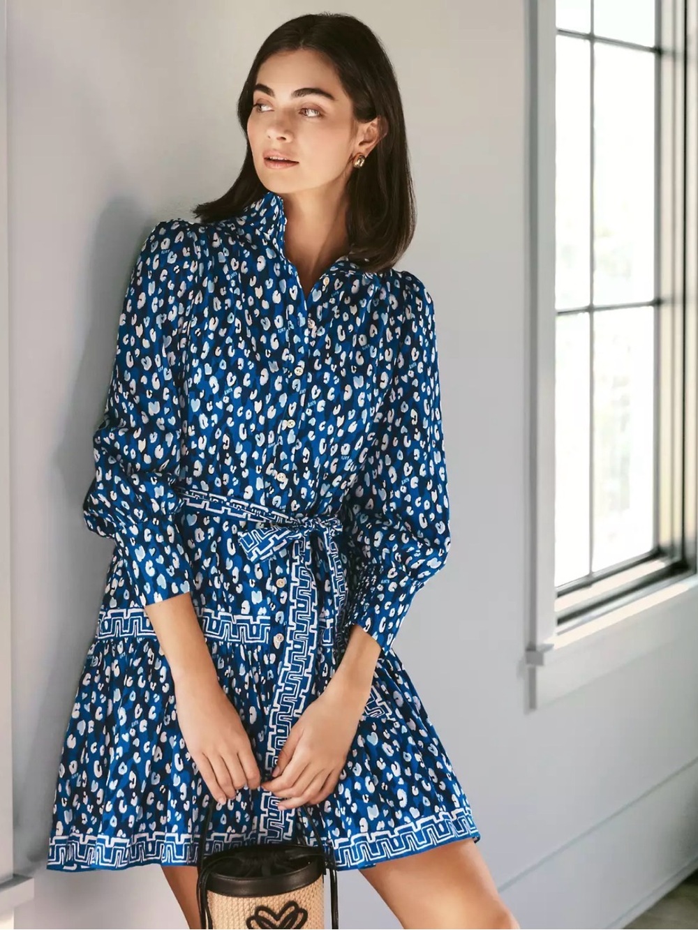 Lilly Pulitzer NWT 16 Blue Printed Shirt Dress with Tie Waist